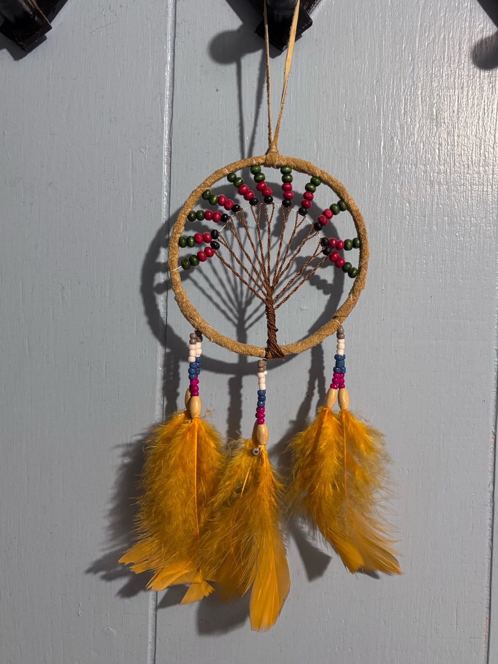 Handmade Yellow Feather Dreamcatcher Wall Hanging